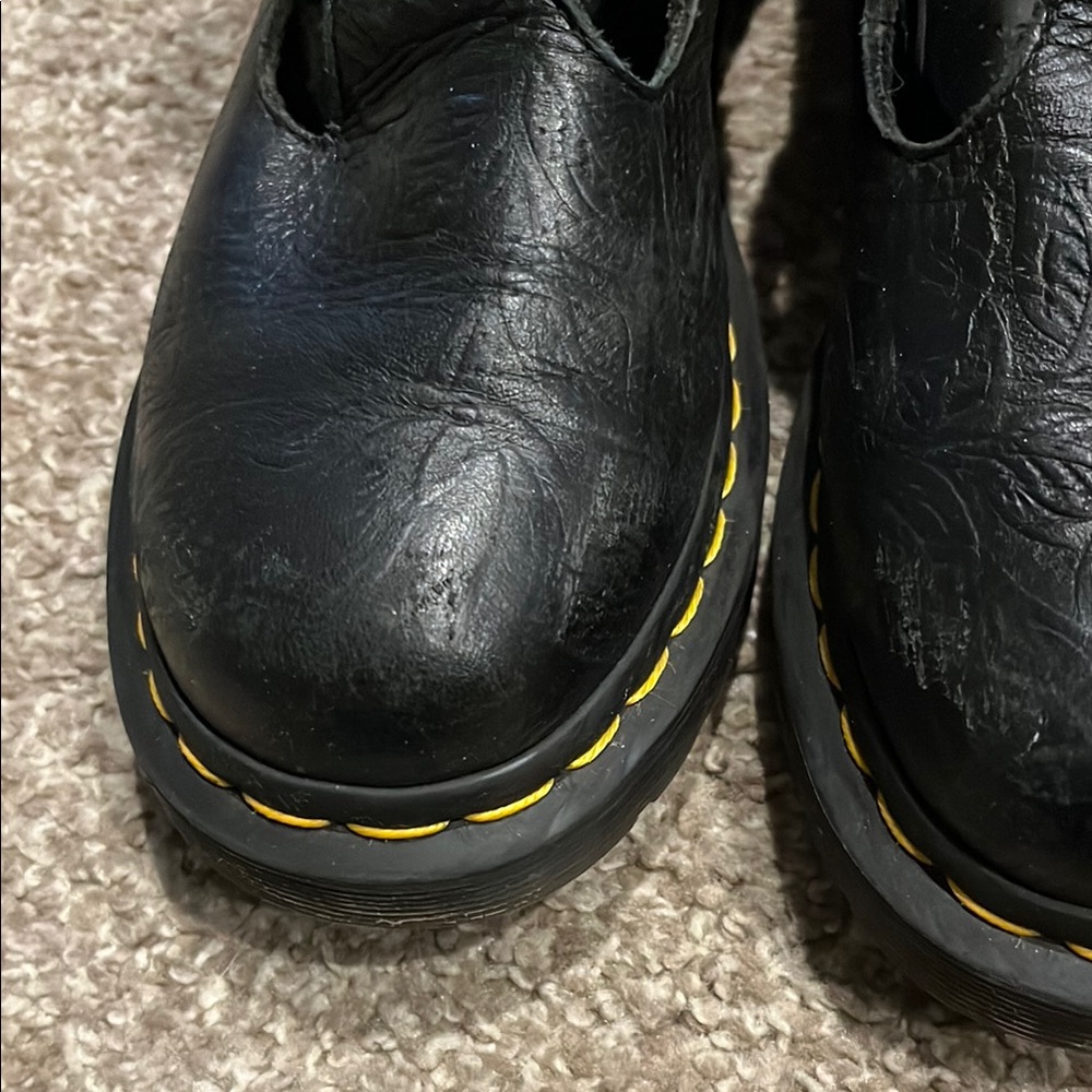 Vintage Dr. Martens Mary Jane Tooled Floral Black Leather Buckle Shoes Size 7 - Picture 9 of 12